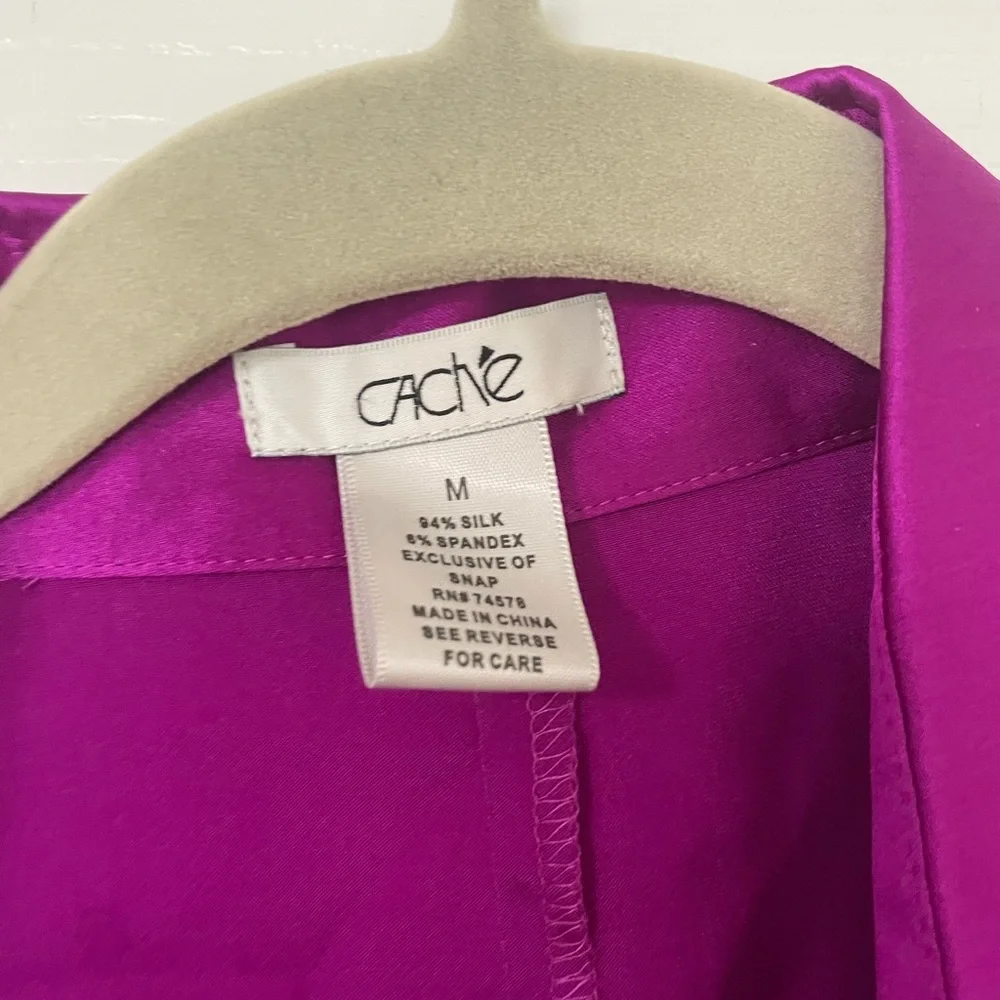 Cache Satin Ruched Button-Front Blouse - Magenta - Picture 2 of 4